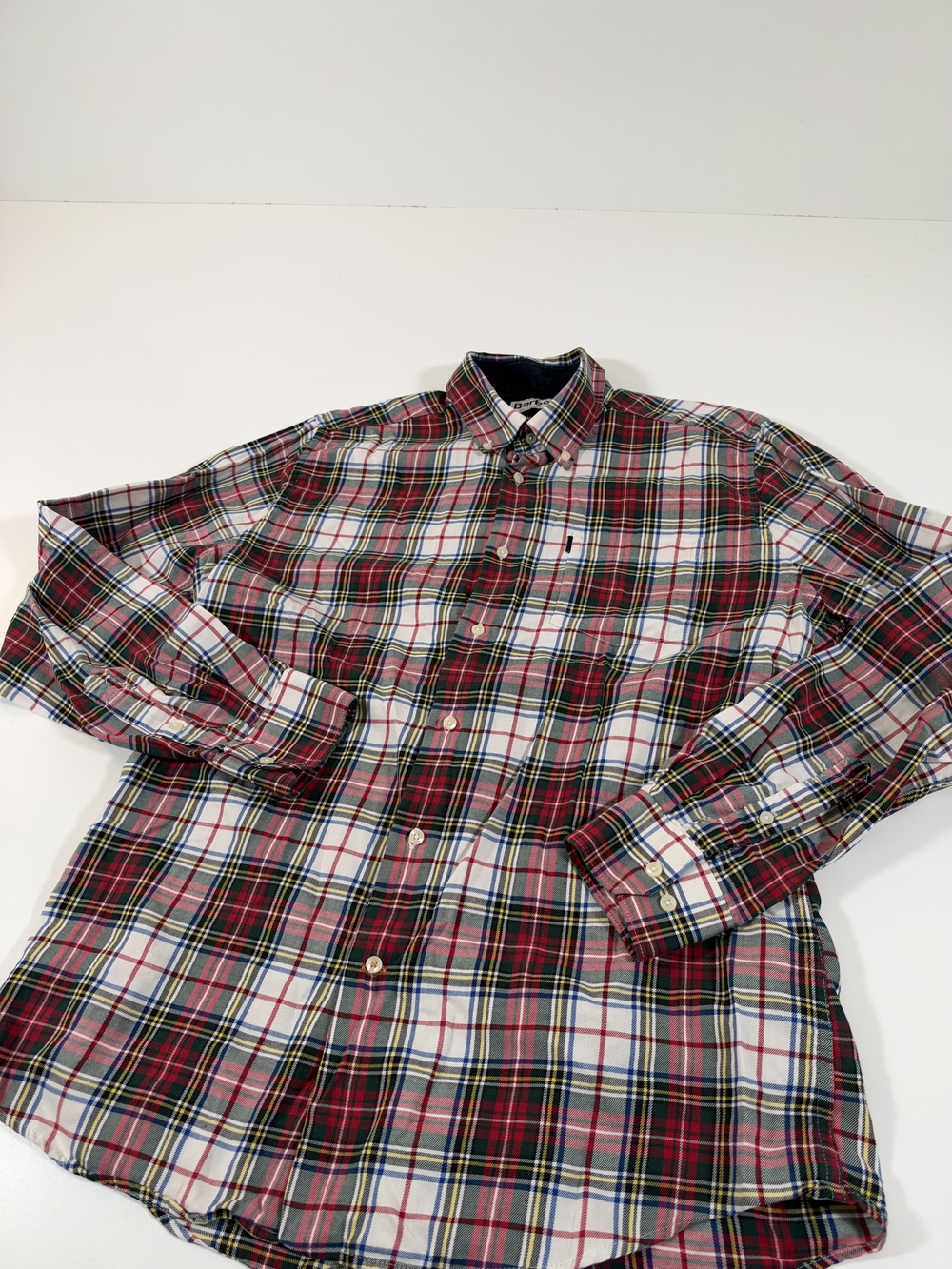 Barbour Shirt Mens L Multicolor Plaid Tailored Fit L/S Button Down FLAW
